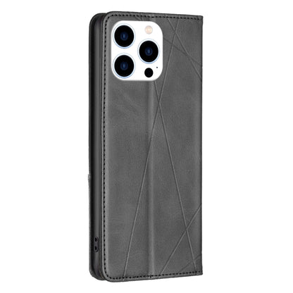 For iPhone 16 Pro Rhombus Texture Magnetic Leather Phone Case(Black) - iPhone 16 Pro Cases by buy2fix | Online Shopping UK | buy2fix