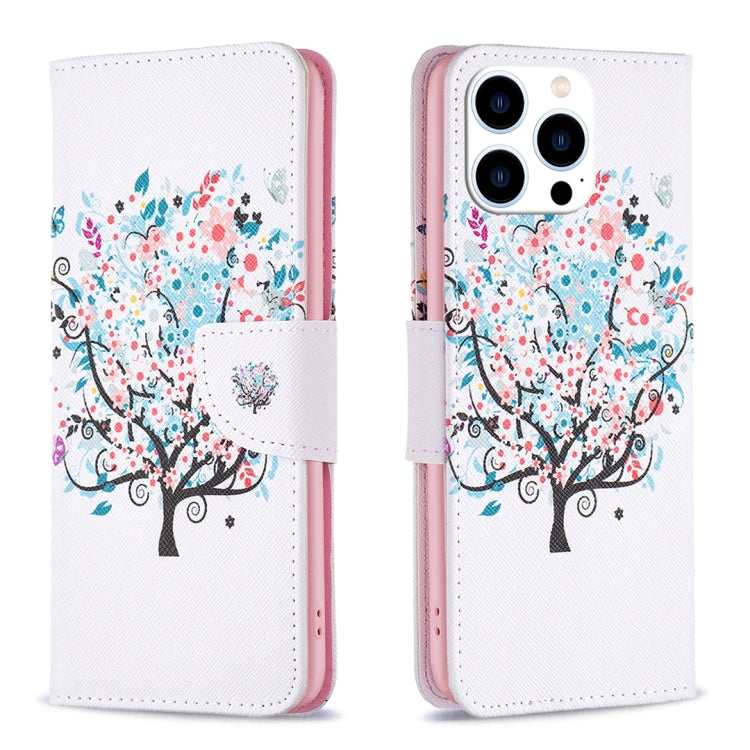 For iPhone 16 Pro Colored Drawing Pattern Leather Phone Case(Tree) - iPhone 16 Pro Cases by buy2fix | Online Shopping UK | buy2fix