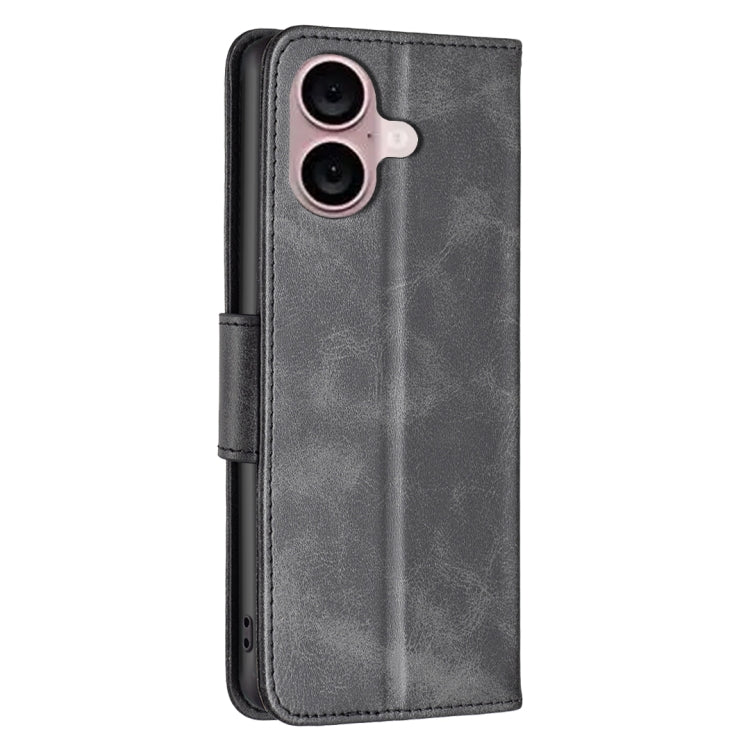 For iPhone 16 Lambskin Texture Pure Color Flip Leather Phone Case(Black) - iPhone 16 Cases by buy2fix | Online Shopping UK | buy2fix