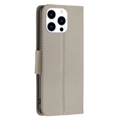 For iPhone 16 Pro Litchi Texture Pure Color Flip Leather Phone Case(Grey) - iPhone 16 Pro Cases by buy2fix | Online Shopping UK | buy2fix