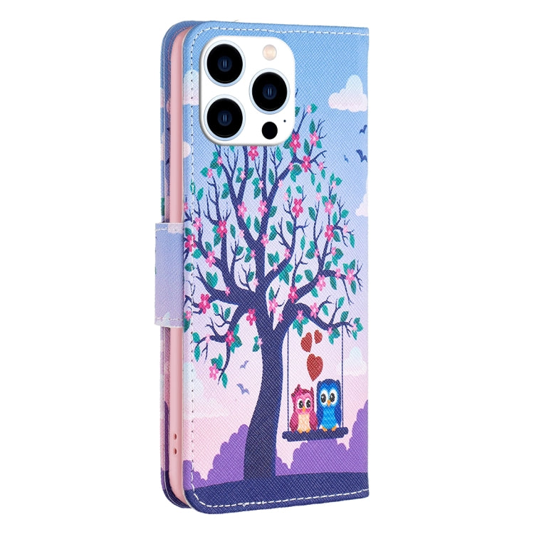 For iPhone 16 Pro Max Colored Drawing Pattern Flip Leather Phone Case(Owl) - iPhone 16 Pro Max Cases by buy2fix | Online Shopping UK | buy2fix