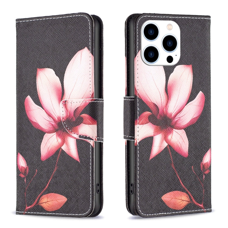 For iPhone 16 Pro Colored Drawing Pattern Flip Leather Phone Case(Lotus) - iPhone 16 Pro Cases by buy2fix | Online Shopping UK | buy2fix