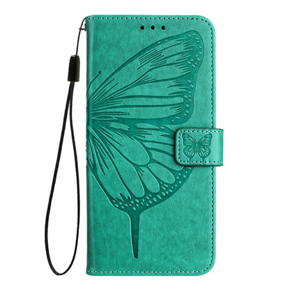 For iPhone 16 Pro Embossed Butterfly Leather Phone Case(Green) - iPhone 16 Pro Cases by buy2fix | Online Shopping UK | buy2fix