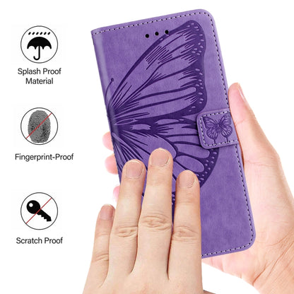 For iPhone 16 Plus Embossed Butterfly Leather Phone Case(Light Purple) - iPhone 16 Plus Cases by buy2fix | Online Shopping UK | buy2fix