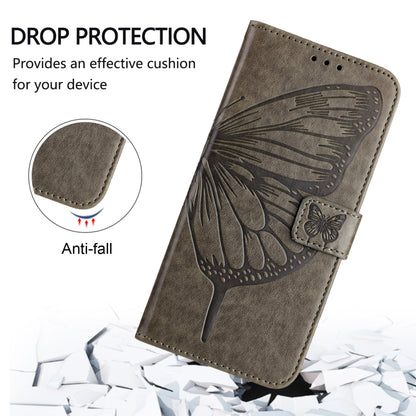 For iPhone 16 Embossed Butterfly Leather Phone Case(Grey) - iPhone 16 Cases by buy2fix | Online Shopping UK | buy2fix