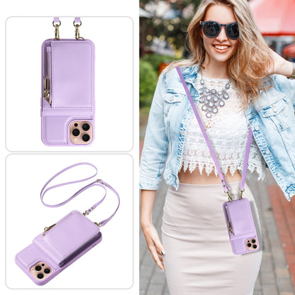 For iPhone 16 Pro Crossbody Lanyard Zipper Wallet Leather Phone Case(Purple) - iPhone 16 Pro Cases by buy2fix | Online Shopping UK | buy2fix