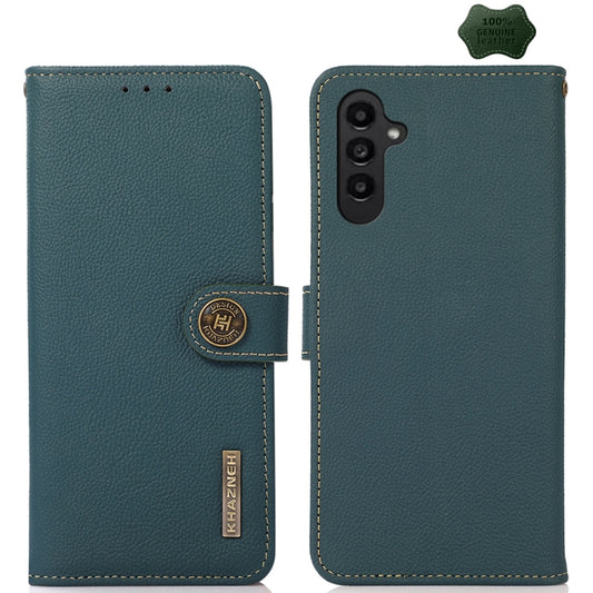 For Samsung Galaxy M34 5G KHAZNEH Custer Genuine Leather RFID Phone Case(Green) - Galaxy Phone Cases by buy2fix | Online Shopping UK | buy2fix