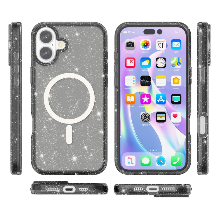 For iPhone 16 Terminator Style Glitter Powder MagSafe Magnetic Phone Case(Black) - iPhone 16 Cases by buy2fix | Online Shopping UK | buy2fix