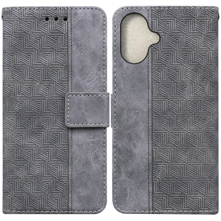 For iPhone 16 Geometric Embossed Leather Phone Case(Grey) - iPhone 16 Cases by buy2fix | Online Shopping UK | buy2fix