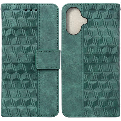 For iPhone 16 Geometric Embossed Leather Phone Case(Green) - iPhone 16 Cases by buy2fix | Online Shopping UK | buy2fix