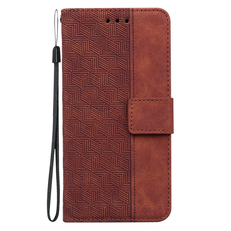 For Xiaomi Poco M6 Pro 4G Geometric Embossed Leather Phone Case(Brown) - Xiaomi Cases by buy2fix | Online Shopping UK | buy2fix