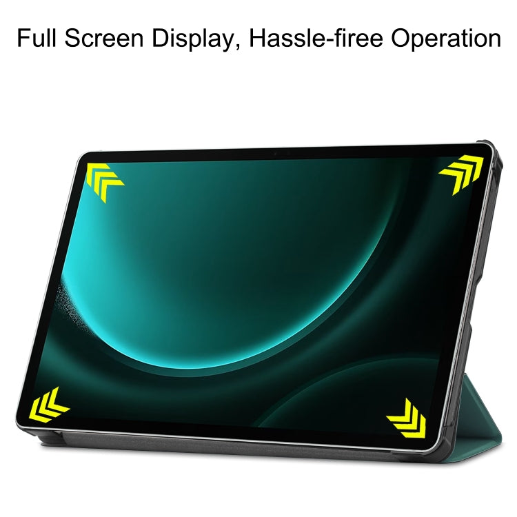 For Samsung Galaxy Tab S9 FE+ Custer Pure Color 3-Fold Holder Smart Leather Tablet Case(Dark Green) - Galaxy Tab S9 FE+ by buy2fix | Online Shopping UK | buy2fix