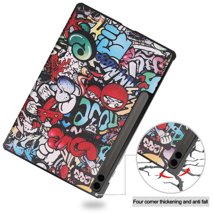 For Samsung Galaxy Tab S9 FE+ Custer Painted 3-Fold Holder Smart Leather Tablet Case(Graffiti) - Galaxy Tab S9 FE+ by buy2fix | Online Shopping UK | buy2fix