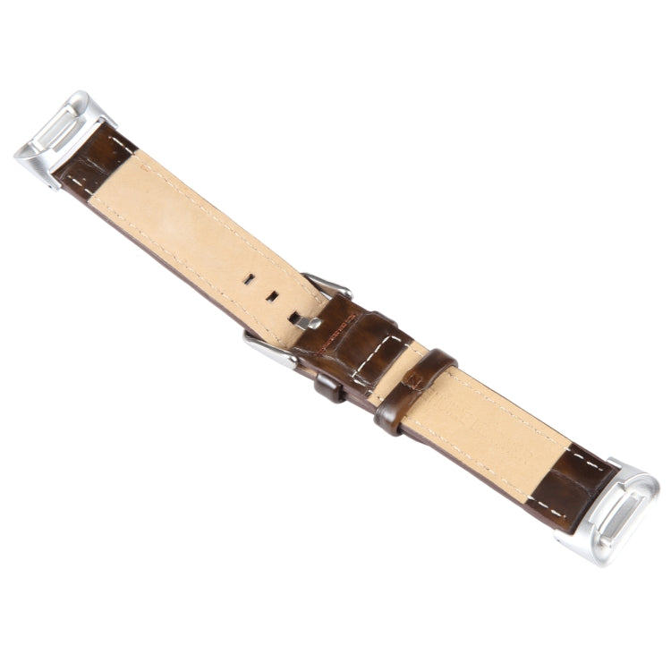 For Fitbit Charge 5 18mm Bamboo Joint Texture Genuine Leather Watch Band(Bamboo Dark Brown) - Watch Bands by buy2fix | Online Shopping UK | buy2fix