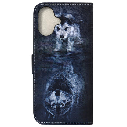 For iPhone 16 Coloured Drawing Flip Leather Phone Case(Wolf and Dog) - iPhone 16 Cases by buy2fix | Online Shopping UK | buy2fix