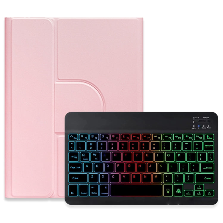 For iPad 10.2 2021 / Air 2019 Three-color Backlight Black 360 Degree Rotatable Bluetooth Keyboard Leather Case(Pink) - Universal by buy2fix | Online Shopping UK | buy2fix