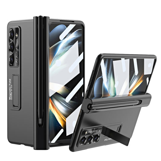 For Samsung Galaxy Z Fold5 Electroplating Corrugated Hinge Folding Phone Case with Pen Slot(Black) - Galaxy Z Fold5 Cases by buy2fix | Online Shopping UK | buy2fix