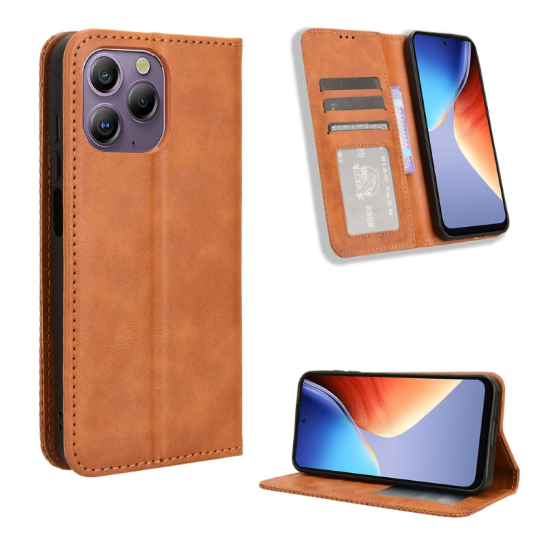 For Blackview A96 Magnetic Buckle Retro Texture Leather Phone Case(Brown) - More Brand by buy2fix | Online Shopping UK | buy2fix