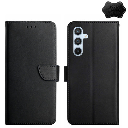 For Samsung Galaxy S24+ 5G HT02 Genuine Leather Fingerprint-proof Flip Phone Case(Black) - Galaxy S24+ 5G Cases by buy2fix | Online Shopping UK | buy2fix