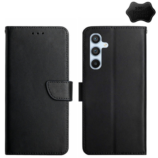 For Samsung Galaxy S24 5G HT02 Genuine Leather Fingerprint-proof Flip Phone Case(Black) - Galaxy S24 5G Cases by buy2fix | Online Shopping UK | buy2fix