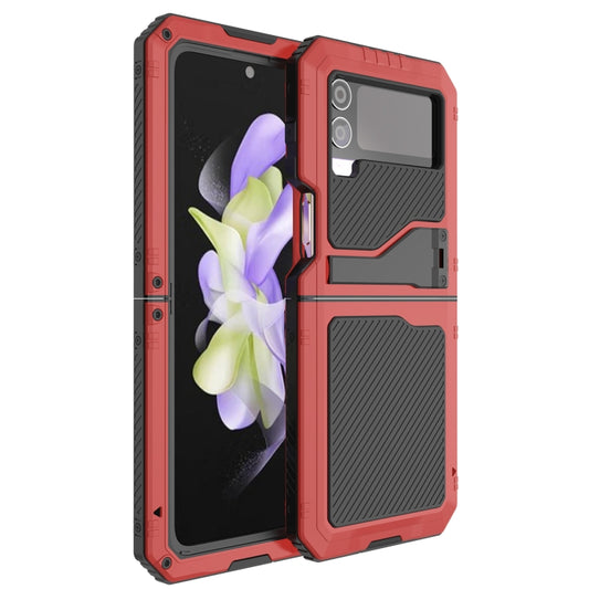 For Samsung Galaxy Z Flip4 LK Metal Shockproof Life Waterproof Dustproof Phone Case with Folding Holder(Red) - Galaxy Z Flip4 5G Cases by buy2fix | Online Shopping UK | buy2fix