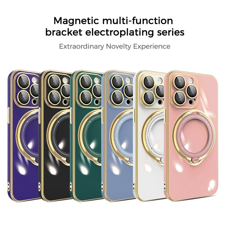 For iPhone 12 Pro Max Multifunction Electroplating MagSafe Holder Phone Case(Dark Green) - iPhone 12 Pro Max Cases by buy2fix | Online Shopping UK | buy2fix