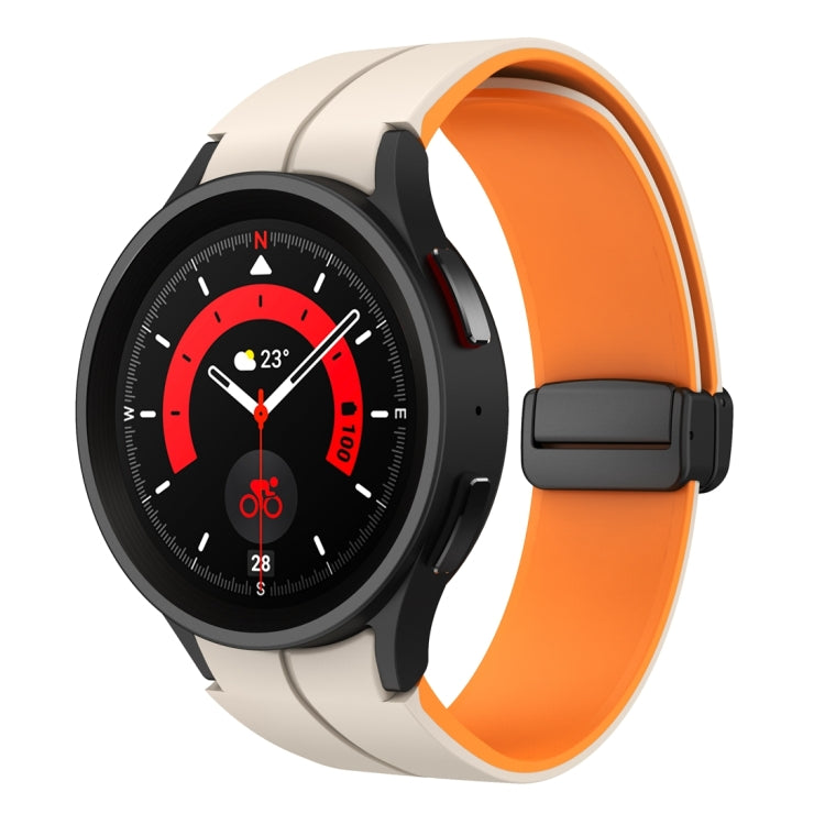 For Samsung Galaxy Watch 6 / 6 Classic Dual Color Magnetic Folding Buckle Silicone Watch Band(Starlight+Orange) - Watch Bands by buy2fix | Online Shopping UK | buy2fix