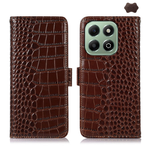 For Honor X6b Crocodile Top Layer Cowhide Leather Phone Case(Brown) - Honor Cases by buy2fix | Online Shopping UK | buy2fix