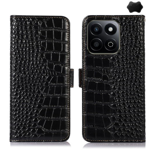 For Honor Play 60 Plus / 200 Smart Crocodile Top Layer Cowhide Leather Phone Case(Black) - Honor Cases by buy2fix | Online Shopping UK | buy2fix