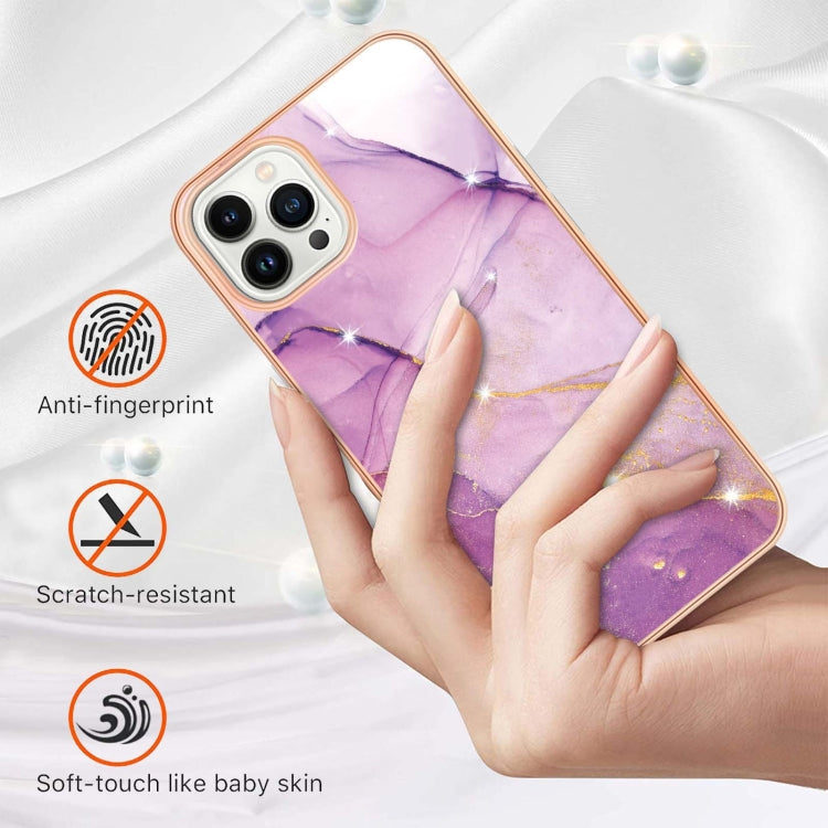 For iPhone 16 Pro Electroplating Marble Pattern Dual-side IMD TPU Shockproof Phone Case (Purple 001) - iPhone 16 Pro Cases by buy2fix | Online Shopping UK | buy2fix