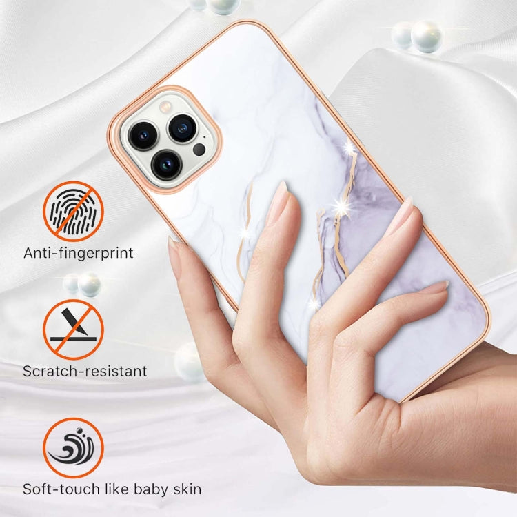 Electroplating Marble Pattern Dual-side IMD TPU Shockproof Phone Case For iPhone 16 Pro(White 006) - iPhone 16 Pro Cases by buy2fix | Online Shopping UK | buy2fix