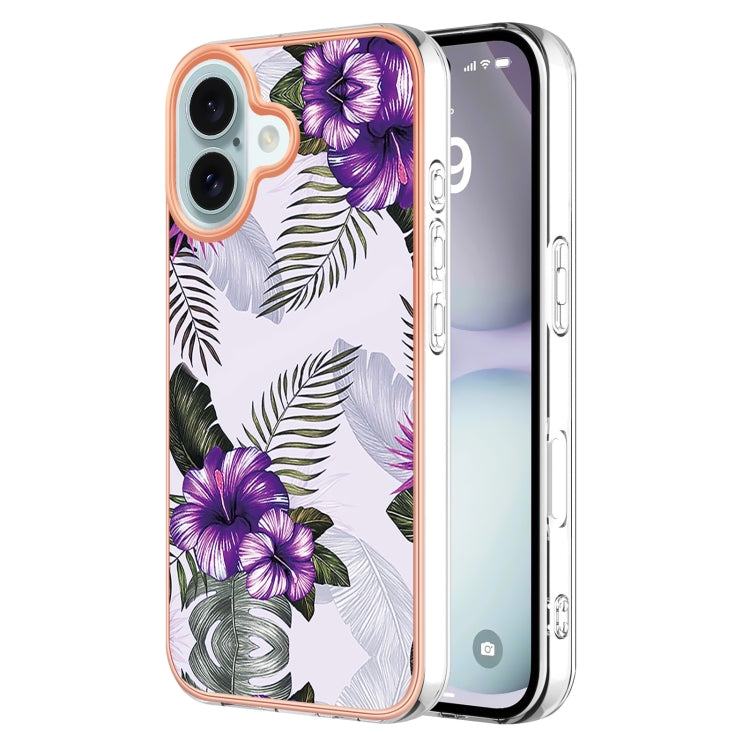 For iPhone 16 Plus Electroplating Pattern IMD TPU Shockproof Case(Purple Flower) - iPhone 16 Plus Cases by buy2fix | Online Shopping UK | buy2fix