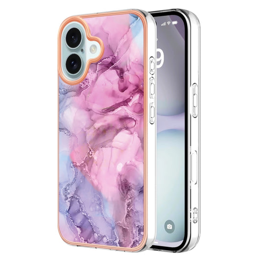 For iPhone 16 Plus Electroplating Marble Dual-side IMD Phone Case(Pink 013) - iPhone 16 Plus Cases by buy2fix | Online Shopping UK | buy2fix