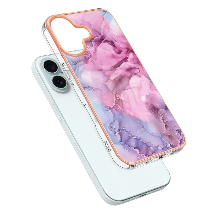 For iPhone 16 Plus Electroplating Marble Dual-side IMD Phone Case(Pink 013) - iPhone 16 Plus Cases by buy2fix | Online Shopping UK | buy2fix