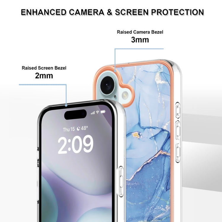 For iPhone 16 Electroplating Marble Dual-side IMD Phone Case(Blue 018) - iPhone 16 Cases by buy2fix | Online Shopping UK | buy2fix