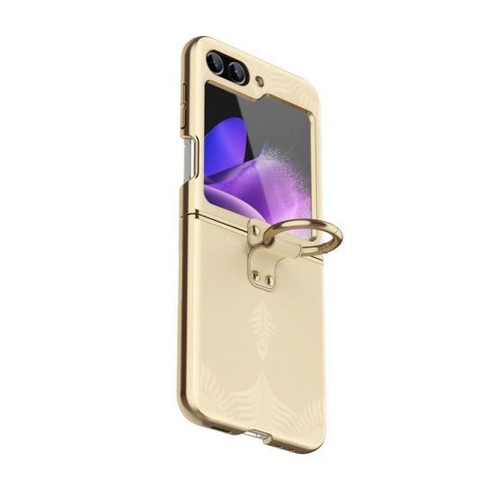 For Samsung Galaxy Z Flip5 Electroplated Embossed Leather Phone Case with Ring(Gold) - Galaxy Z Flip5 Cases by buy2fix | Online Shopping UK | buy2fix