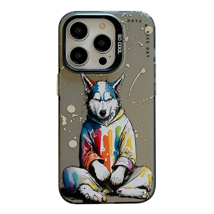 For iPhone 16 Pro Max Animal Pattern Oil Painting Series PC + TPU Phone Case(Hoodie Dog) - iPhone 16 Pro Max Cases by buy2fix | Online Shopping UK | buy2fix