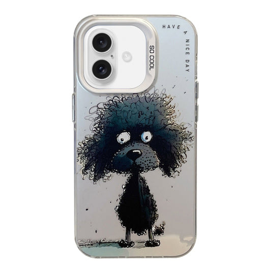 For iPhone 16 Animal Pattern Oil Painting Series PC + TPU Phone Case(Black Dog) - iPhone 16 Cases by buy2fix | Online Shopping UK | buy2fix