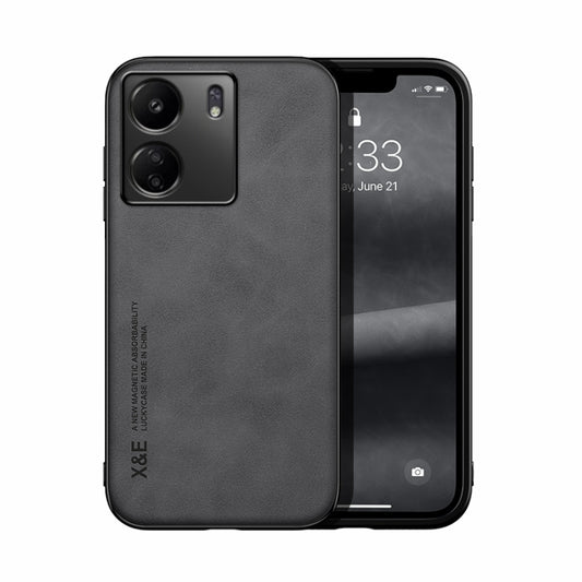 For Xiaomi Redmi 13C Skin Feel Magnetic Leather Back Phone Case(Dark Grey) - 13C Cases by buy2fix | Online Shopping UK | buy2fix