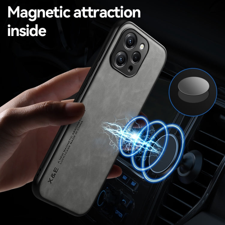 For Xiaomi Redmi 12 5G Skin Feel Magnetic Leather Back Phone Case(Dark Grey) - Xiaomi Cases by buy2fix | Online Shopping UK | buy2fix