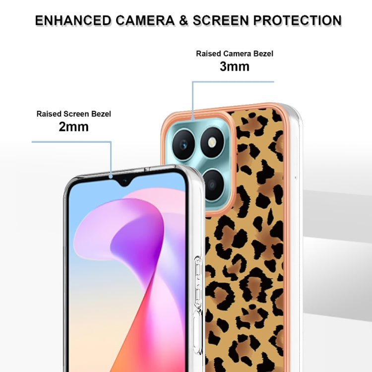 For Honor X6a Electroplating Marble Dual-side IMD Phone Case(Leopard Print) - Honor Cases by buy2fix | Online Shopping UK | buy2fix