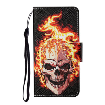 For iPhone 16 Plus 3D Colored Drawing Flip Leather Phone Case(Flame Skull) - iPhone 16 Plus Cases by buy2fix | Online Shopping UK | buy2fix