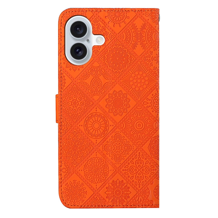 For iPhone 16 Ethnic Style Embossed Pattern Leather Phone Case(Orange) - iPhone 16 Cases by buy2fix | Online Shopping UK | buy2fix