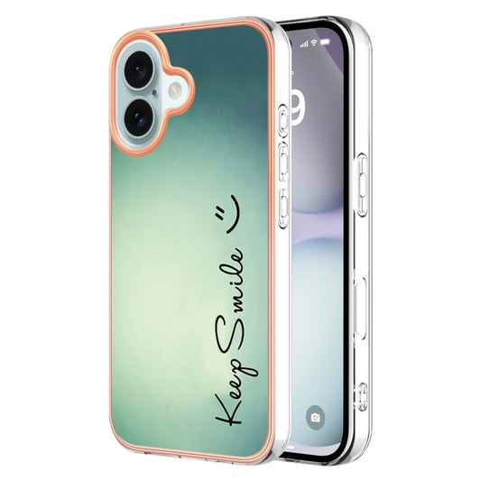 For iPhone 16 Electroplating Marble Dual-side IMD Phone Case(Smile) - iPhone 16 Cases by buy2fix | Online Shopping UK | buy2fix