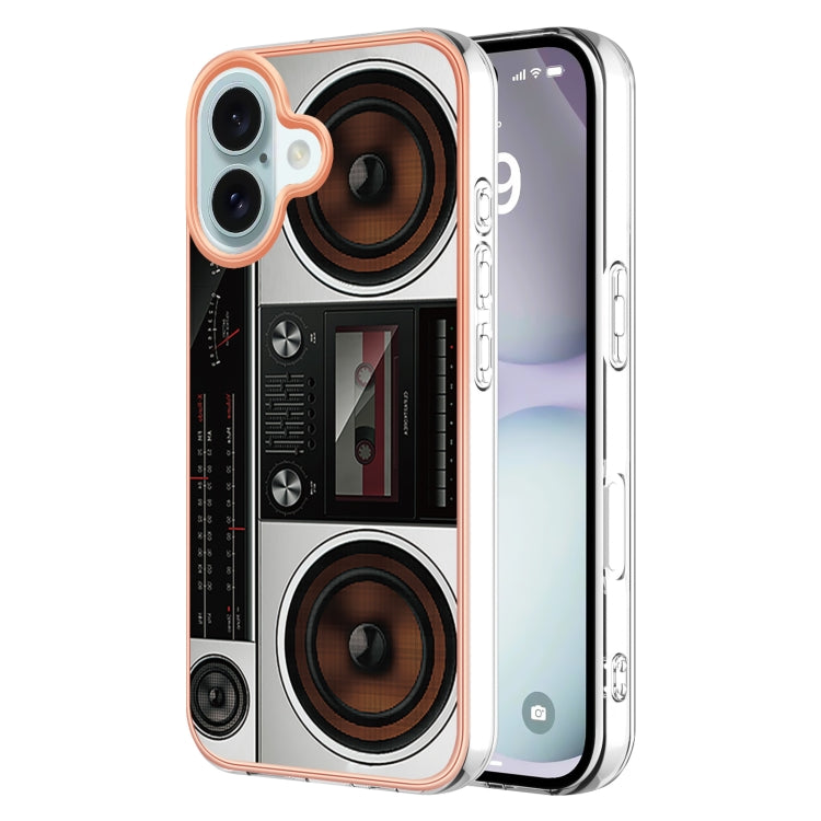 For iPhone 16 Electroplating Marble Dual-side IMD Phone Case(Retro Radio) - iPhone 16 Cases by buy2fix | Online Shopping UK | buy2fix