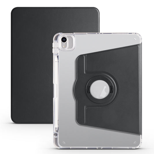 For iPad Air 13 2024 Clear Acrylic 360 Rotation Detachable Leather Tablet Case(Black) - iPad Air 13 2024 Cases by buy2fix | Online Shopping UK | buy2fix