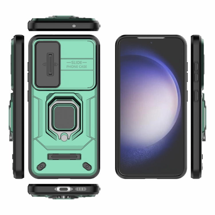 For Samsung Galaxy S23 5G Sliding Camshield TPU + PC Shockproof Phone Case with Holder(Green) - Galaxy S23 5G Cases by buy2fix | Online Shopping UK | buy2fix