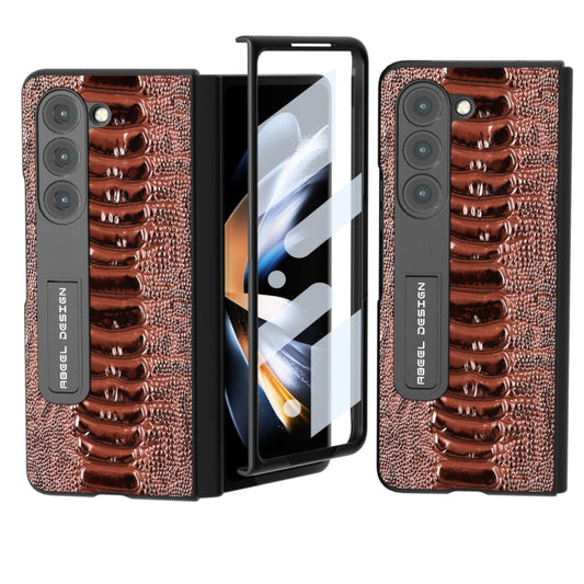 For Samsung Galaxy Z Fold5 Integrated  Genuine Leather Weilai Series Phone Case with Holder(Coffee) - Galaxy Z Fold5 Cases by buy2fix | Online Shopping UK | buy2fix