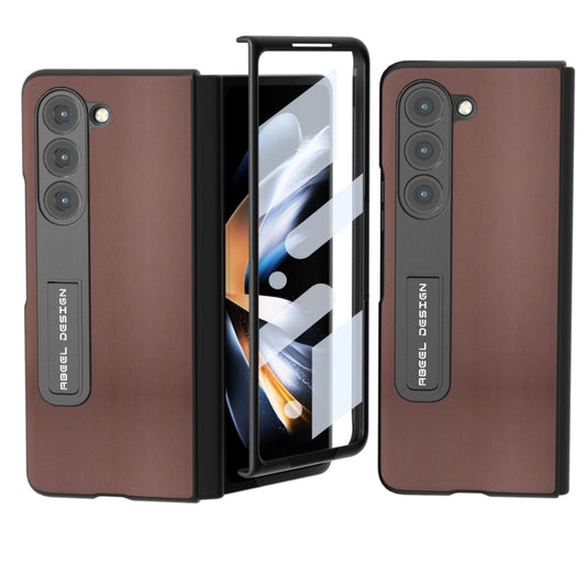 For Samsung Galaxy Z Fold5 Integrated Genuine Leather Xiaoya Series Phone Case with Holder(Coffee) - Galaxy Z Fold5 Cases by buy2fix | Online Shopping UK | buy2fix