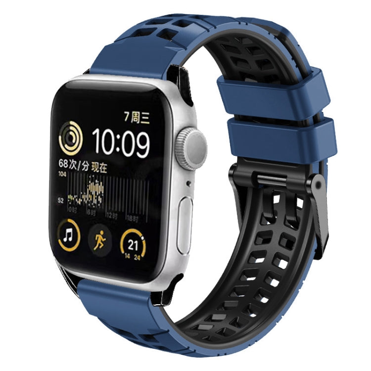 For Apple Watch Series 7 41mm Twill Dual-row Buckle Silicone Watch Band(Midnight Blue Black) - Watch Bands by buy2fix | Online Shopping UK | buy2fix